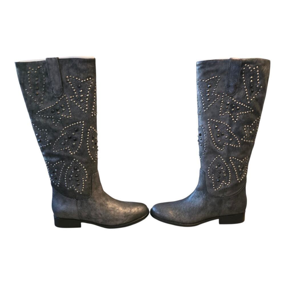 Frye & Co. Womens Tall Phoenix Distressed Studded Boots Size 6M Pewter Festival - Picture 7 of 10
